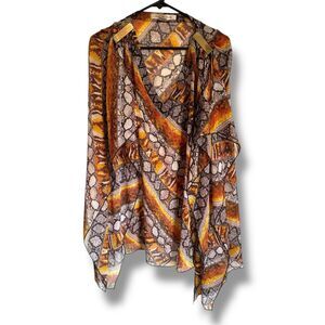 Peter Nygard Women's Grey Snakeskin Printed Sheer‎ Butterfly Sleeve sz XL Blouse